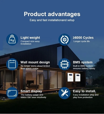 Powerwall 200Ah 10KW Lifepo4 Rechargeable Battery Wall Mounted For Solar Energy Storage System