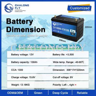12V Sodium-Ion Starter Battery 60Ah–100Ah with Emergency Start Button and Pressure Relief Valve